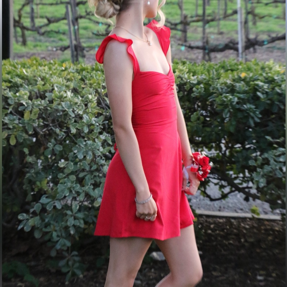 Lucy in the Sky Red Dress with Ruffle Sleeves
